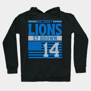 Detroit Lions Brown 14 American Flag Football Hoodie